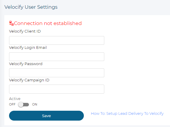 Velocify user settings